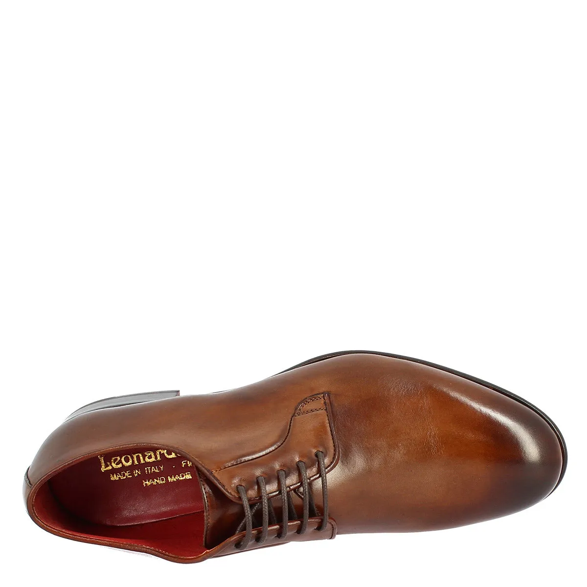 Scarpe da uomo stringate fatte a mano in pelle brandy