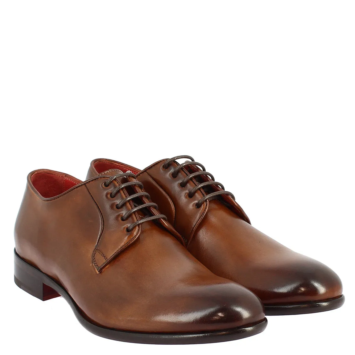 Scarpe da uomo stringate fatte a mano in pelle brandy