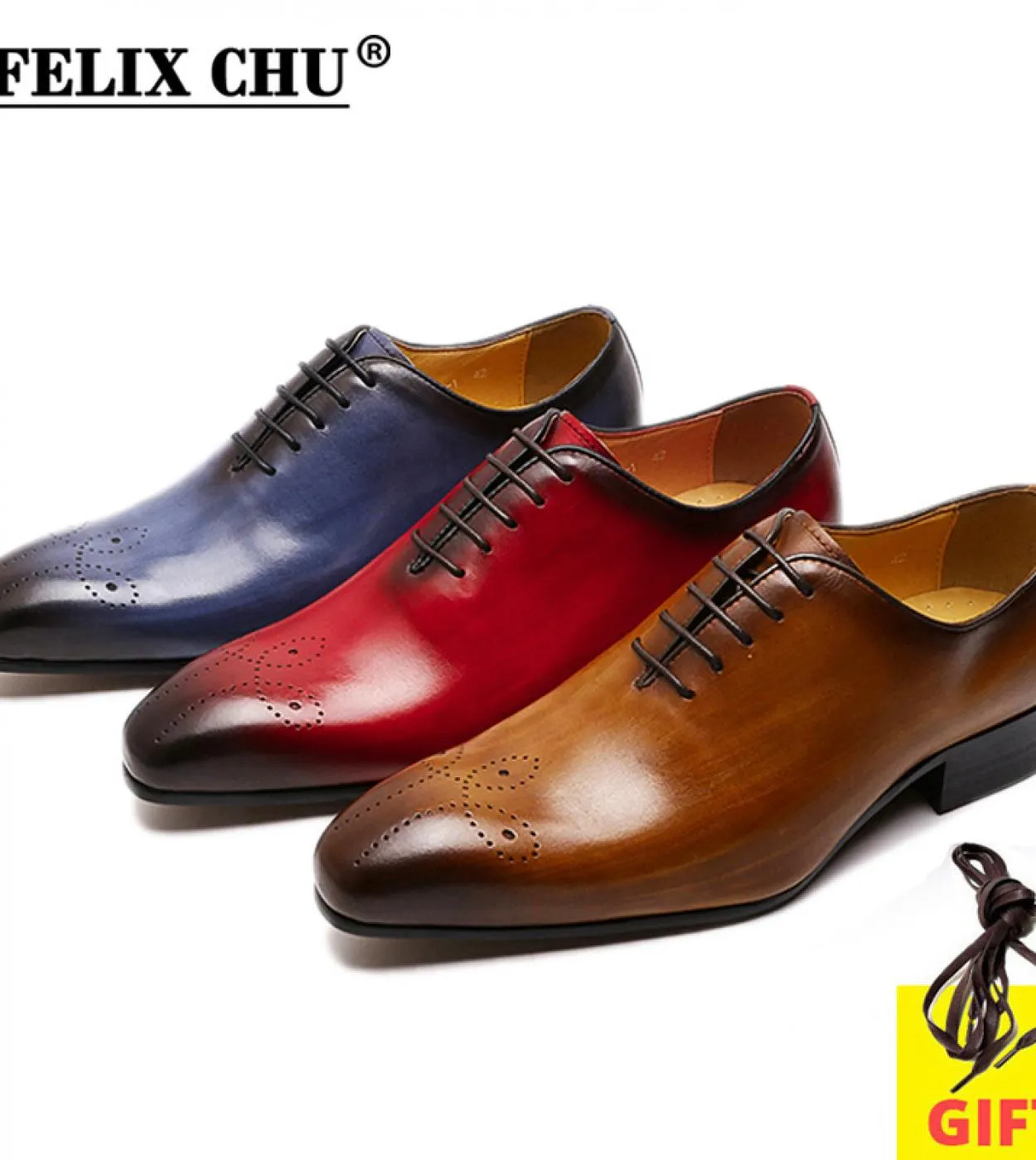 Scarpe marroni casuali da lavoro Scarpe in pelle verniciata Felix Chu Grandi dimensioni 613 Oxford