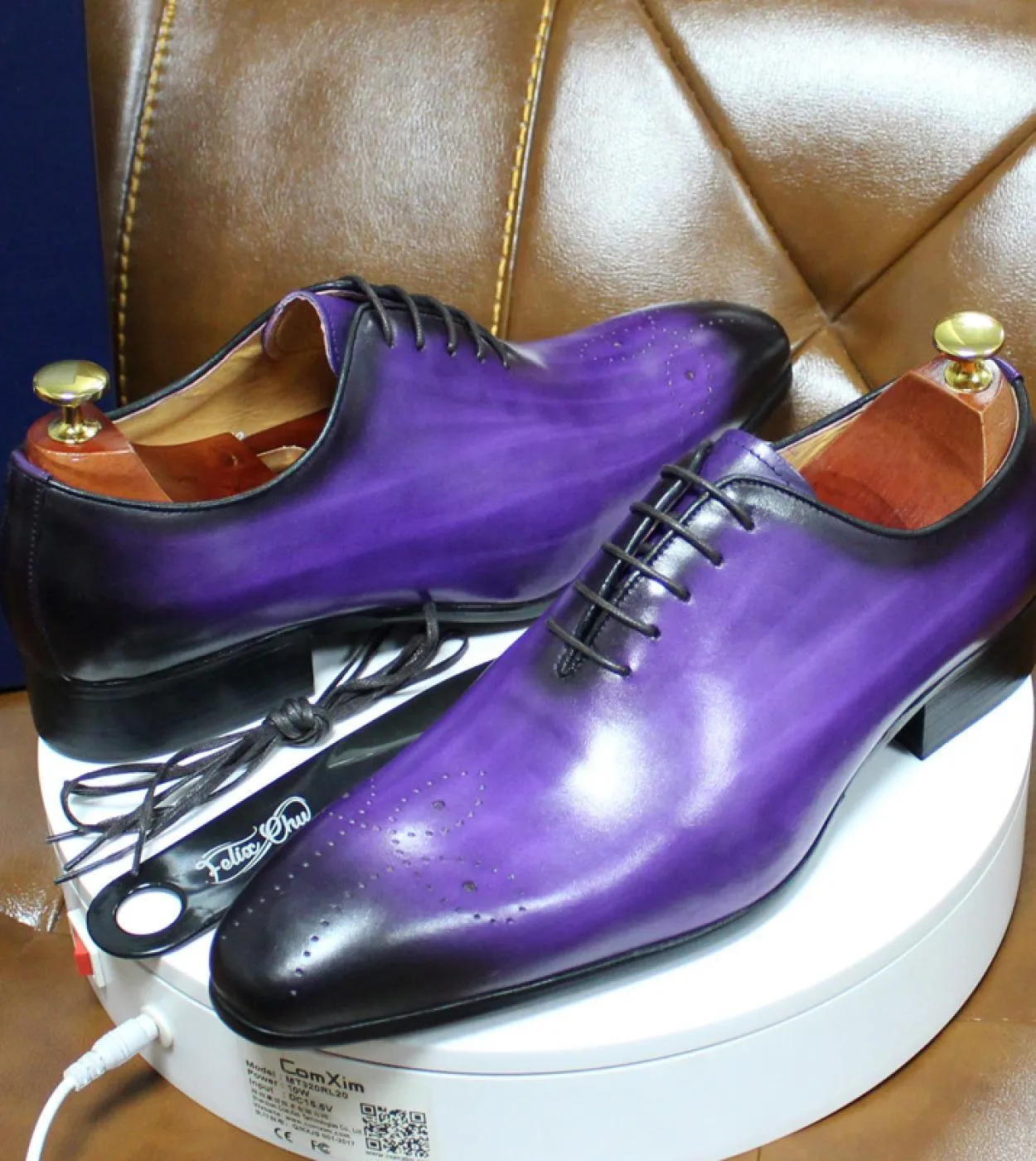 Scarpe marroni casuali da lavoro Scarpe in pelle verniciata Felix Chu Grandi dimensioni 613 Oxford