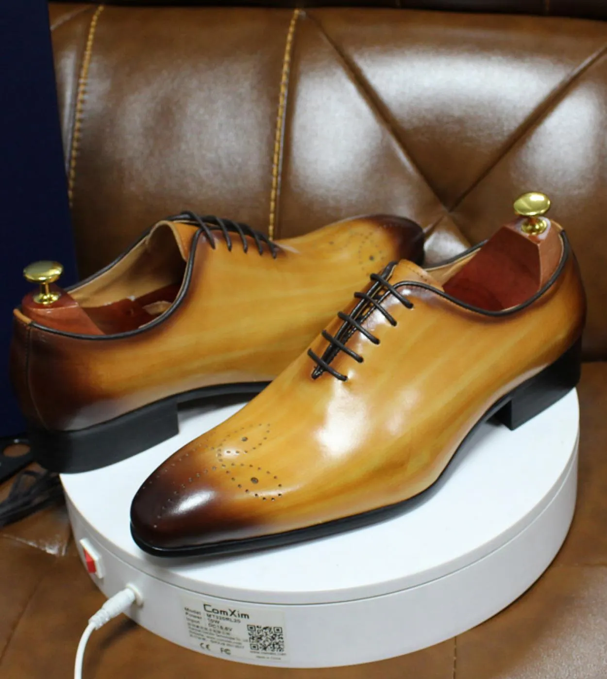 Scarpe marroni casuali da lavoro Scarpe in pelle verniciata Felix Chu Grandi dimensioni 613 Oxford