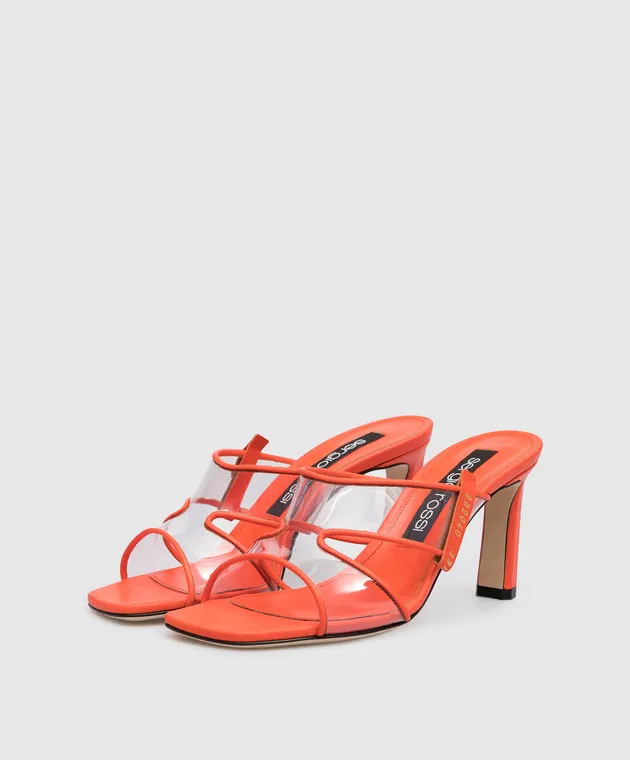 Sergio Rossi Mules arancioni lunette con inserti trasparenti B02040MFI503