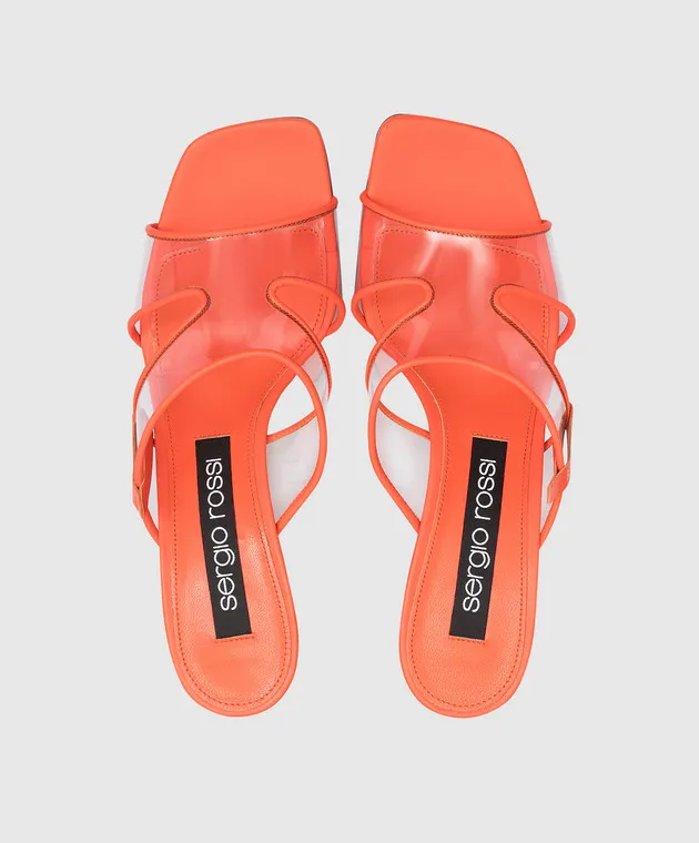 Sergio Rossi Mules arancioni lunette con inserti trasparenti B02040MFI503