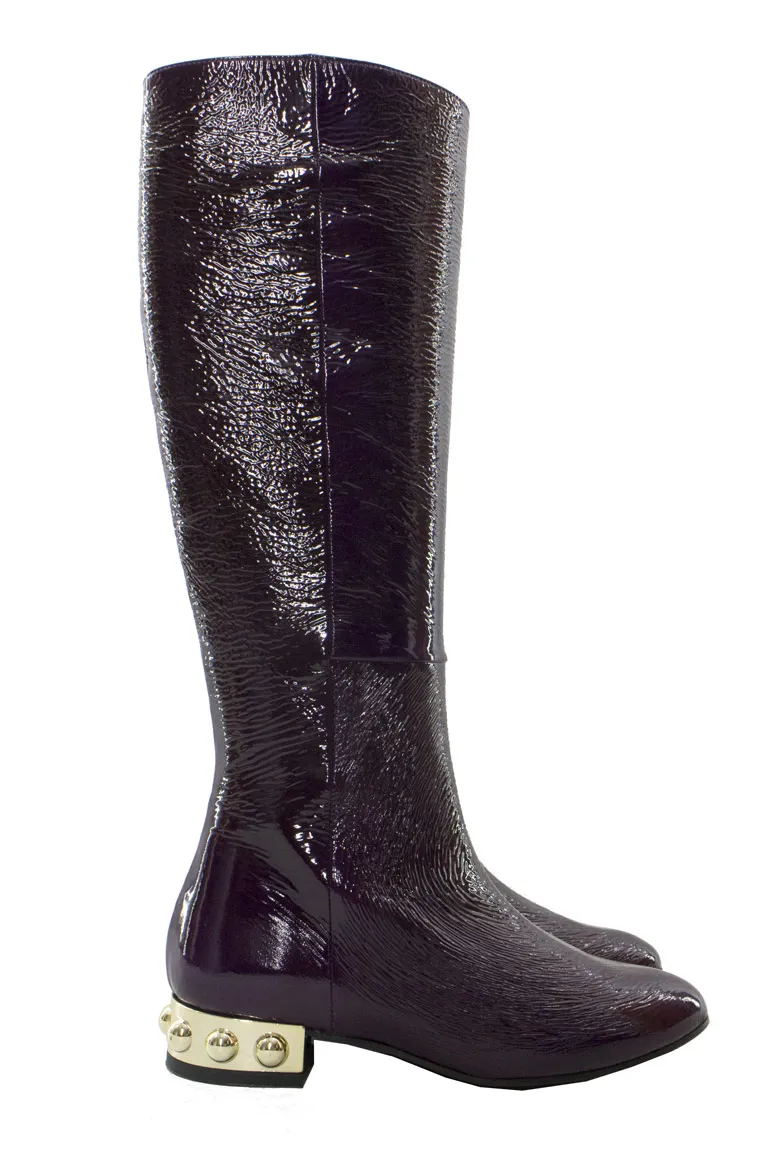 Stivale donna in vernice tacco basso oro