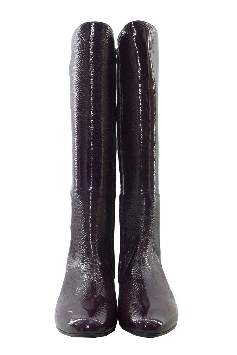 Stivale donna in vernice tacco basso oro