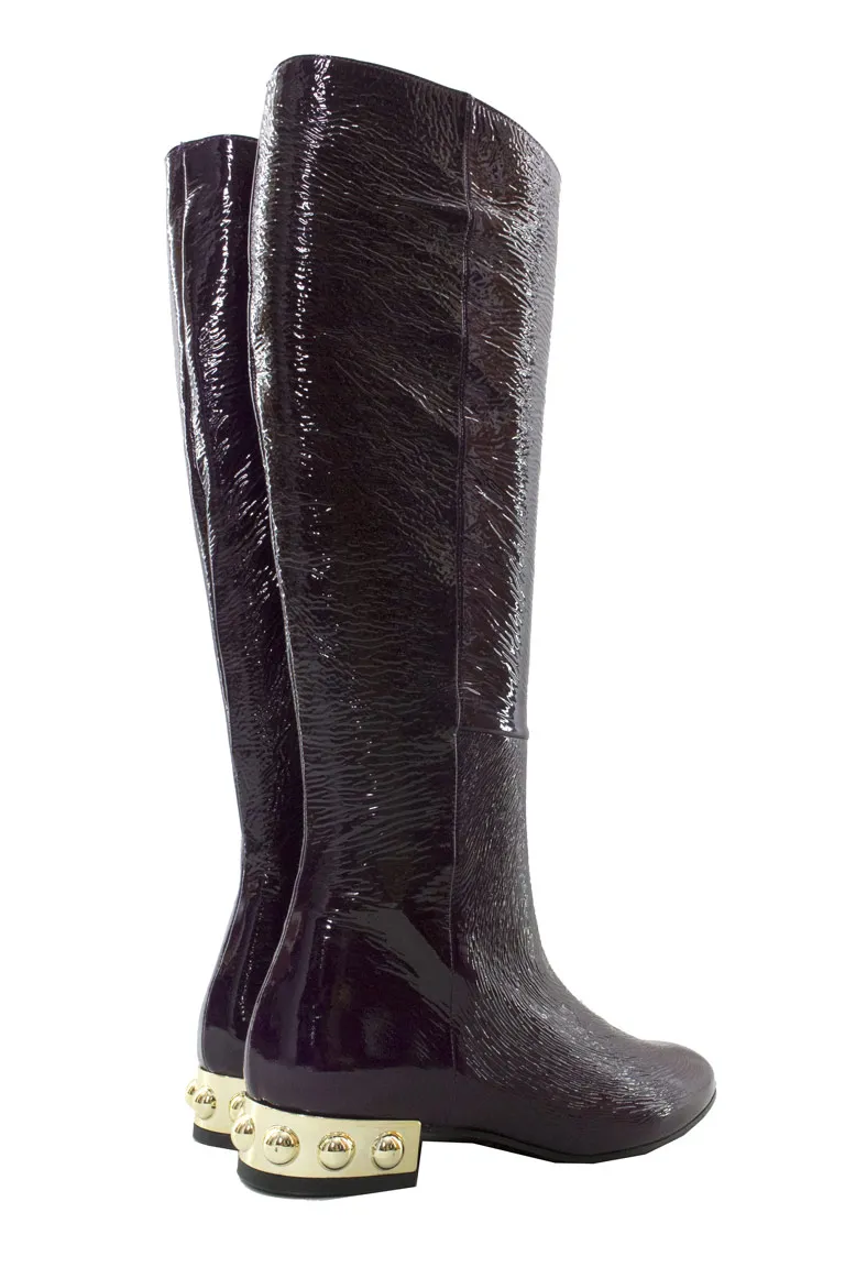 Stivale donna in vernice tacco basso oro