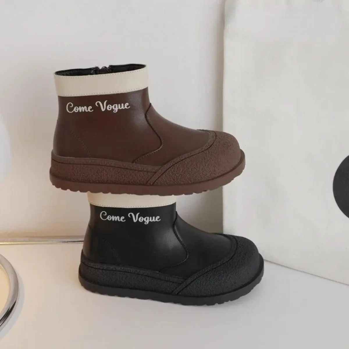 Stivaletti Chelsea alti per bambini con scarpe in cotone morbido e caldo in morbida pelle Stivaletti antiscivolo per bambini Des