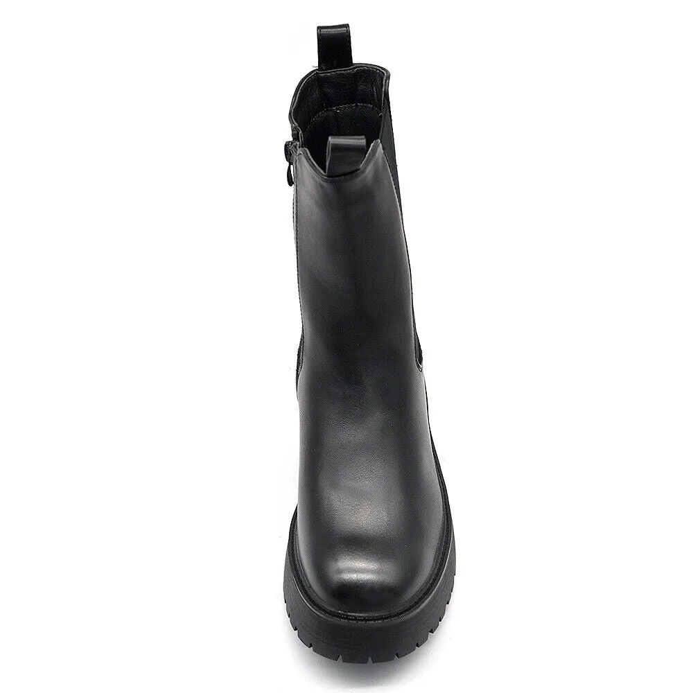 Stivaletti Chelsea Biker da Donna Con Platform Suola Track Pelle IF-6626 nero