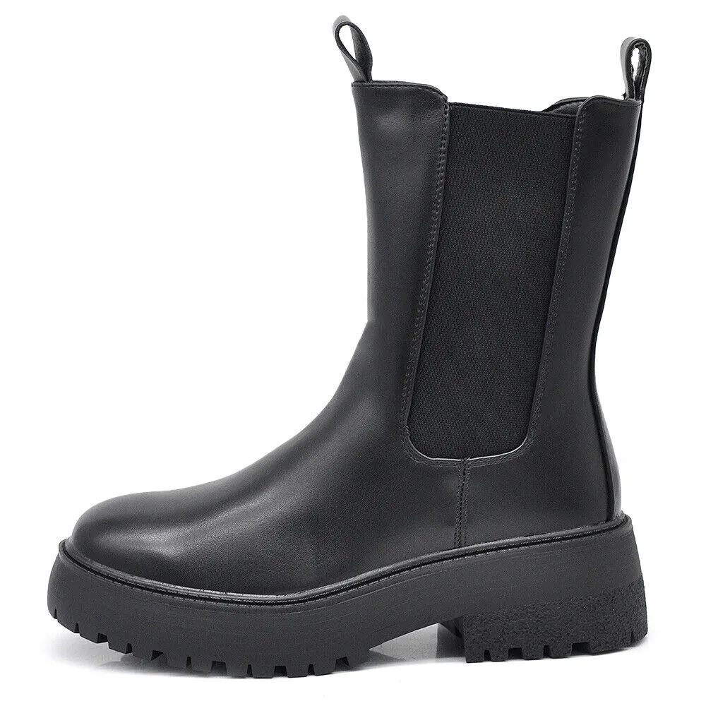 Stivaletti Chelsea Biker da Donna Con Platform Suola Track Pelle IF-6626 nero