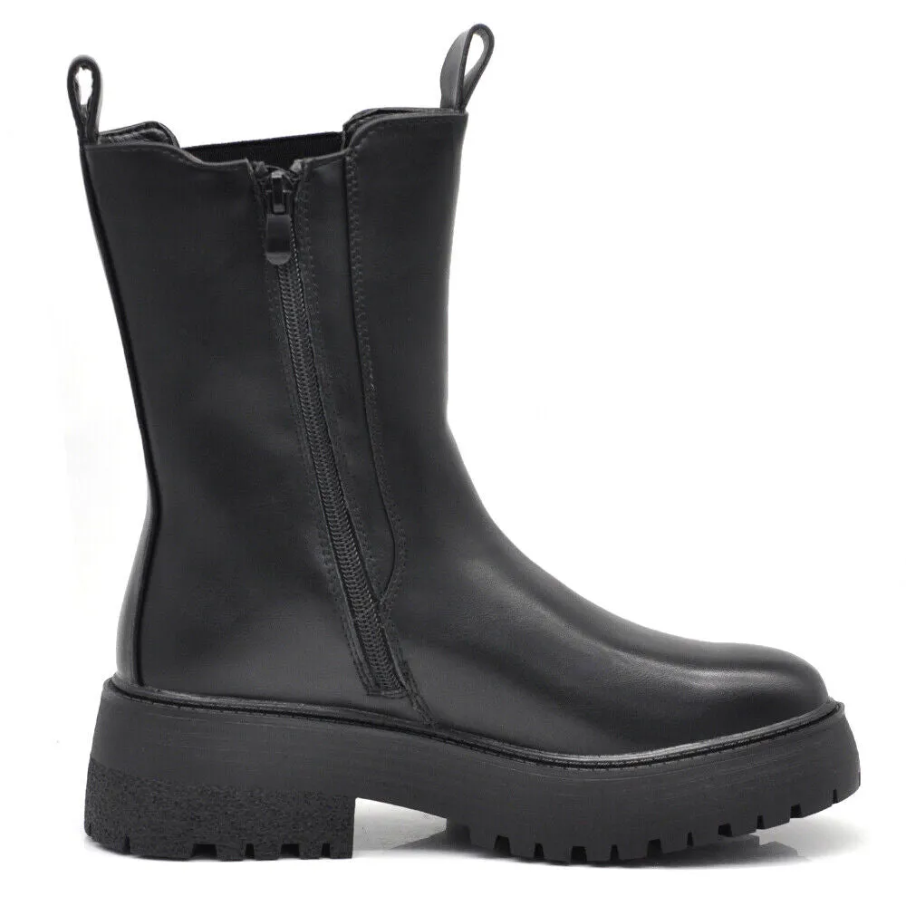 Stivaletti Chelsea Biker da Donna Con Platform Suola Track Pelle IF-6626 nero