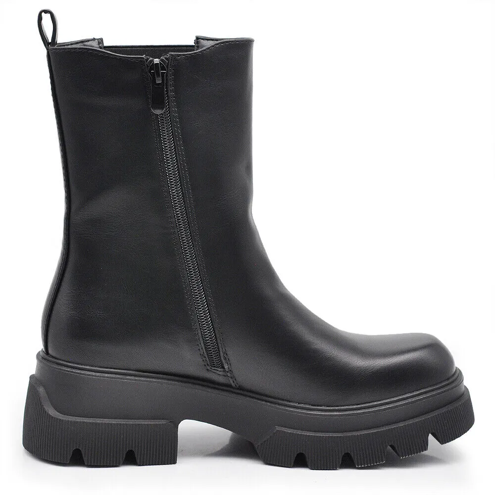 Stivaletti Chelsea Biker da Donna Elastici Con Platform Suola Track Pelle XG103