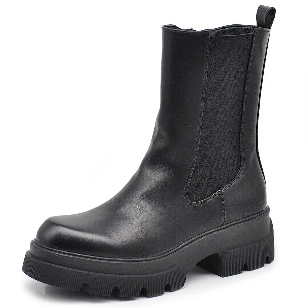 Stivaletti Chelsea Biker da Donna Elastici Con Platform Suola Track Pelle XG103