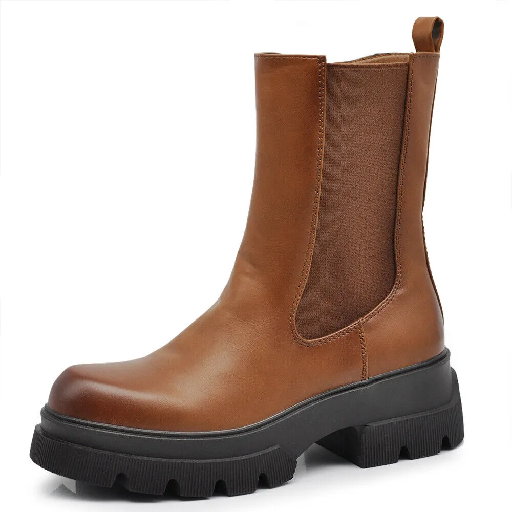 Stivaletti Chelsea Biker da Donna Elastici Con Platform Suola Track Pelle XG103