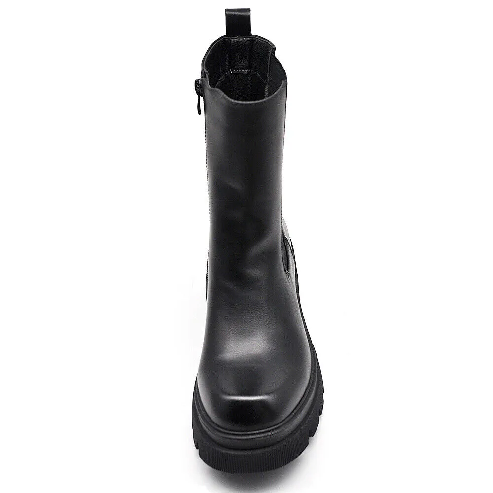 Stivaletti Chelsea Biker da Donna Elastici Con Platform Suola Track Pelle XG103