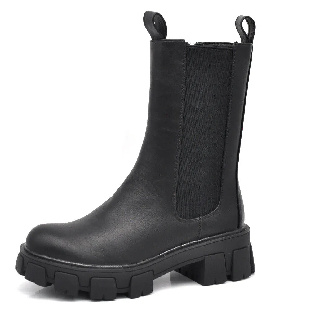 Stivaletti Chelsea Biker da Donna Elastici Con Platform Suola Track Pelle YG890