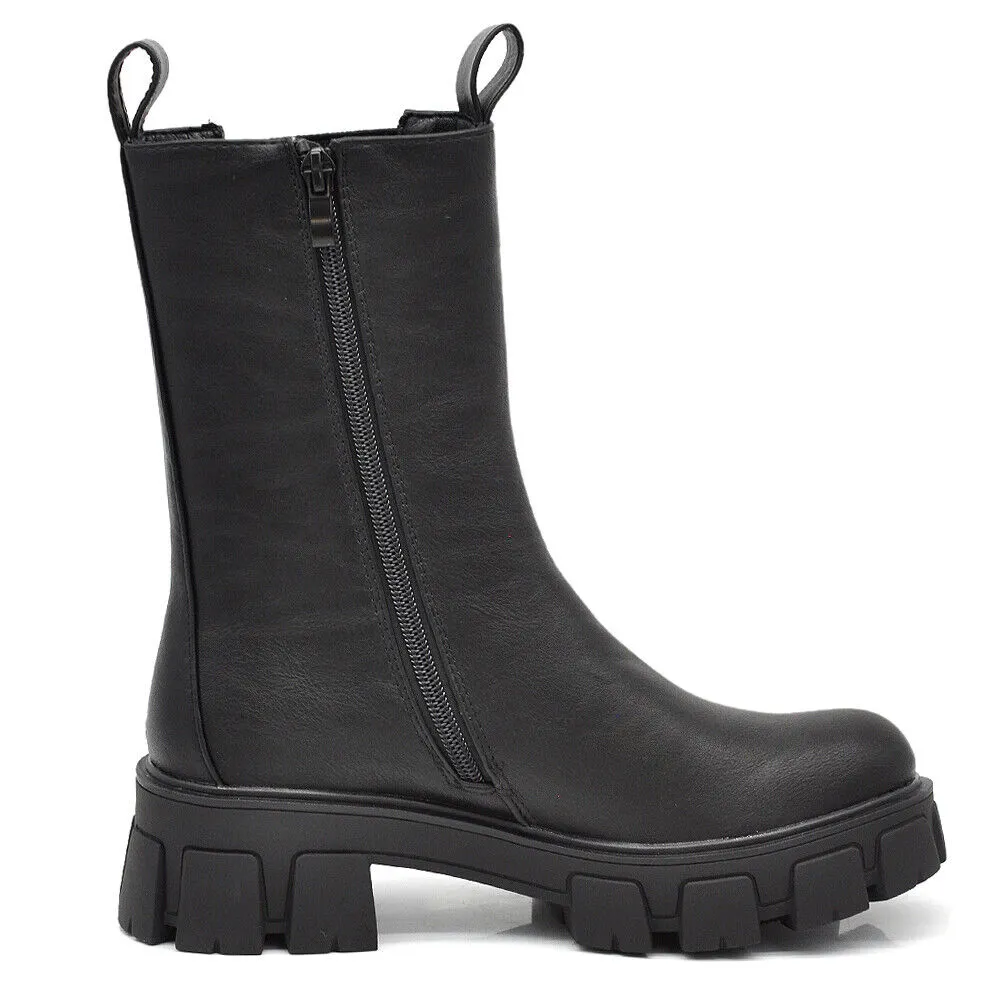 Stivaletti Chelsea Biker da Donna Elastici Con Platform Suola Track Pelle YG890