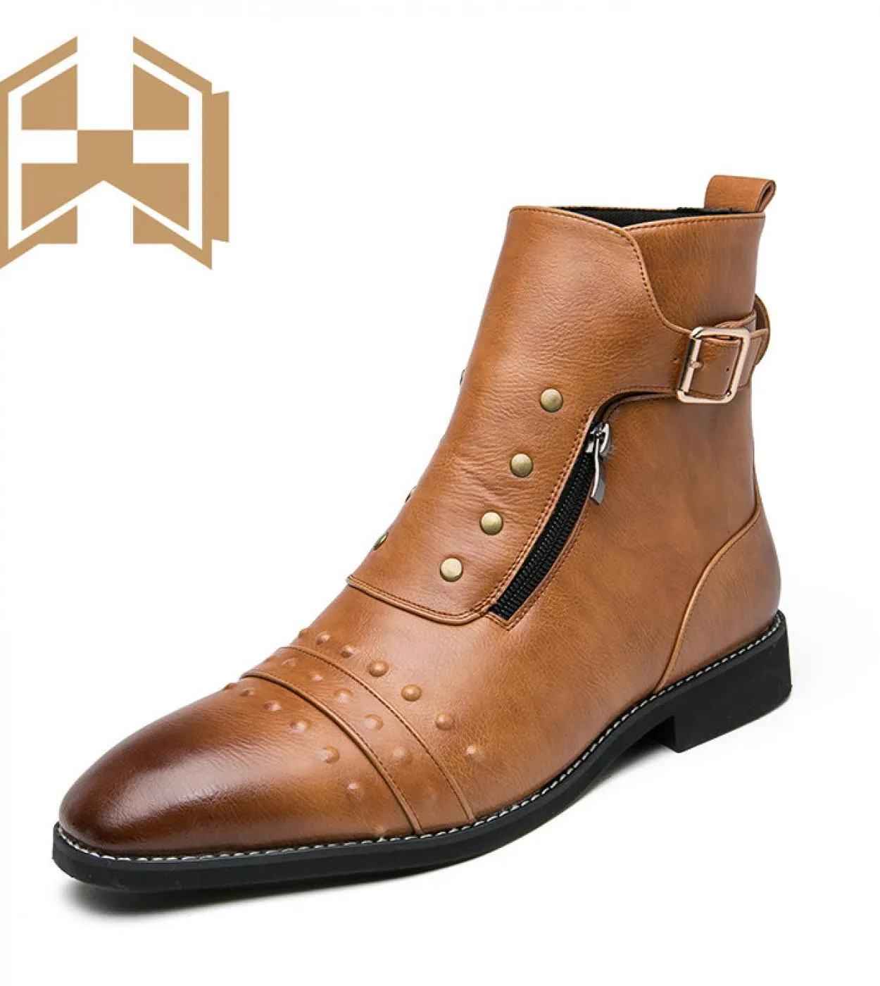 Stivaletti Chelsea con rivetti marroni invernali Stivaletti brogue fatti a mano da uomo Mocassini da uomo Street Rock Punk Style