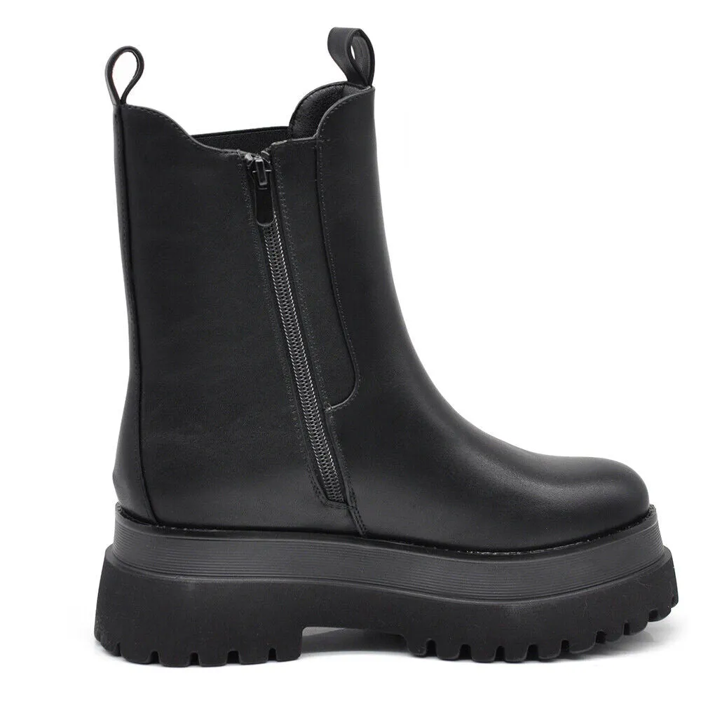 Stivaletti Chelsea da Donna Con Platform Zeppa Doppio Fondo YY-25C nero