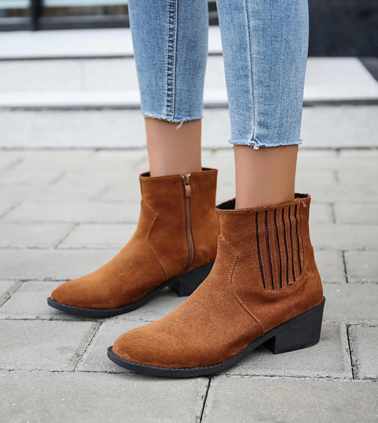 Stivaletti Chelsea da donna Stivaletti con punta a punta in pelle scamosciata Scarpe da donna Tacco medio casual femminile Donna