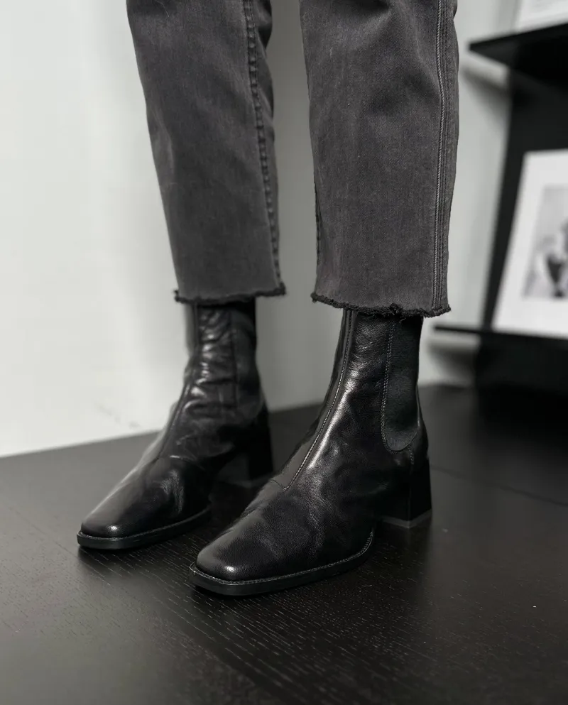 Stivaletti corti con punta quadrata nera retrò leggera Stivaletti Chelsea con tacco spesso da donna Autunno e inverno Pendolaris