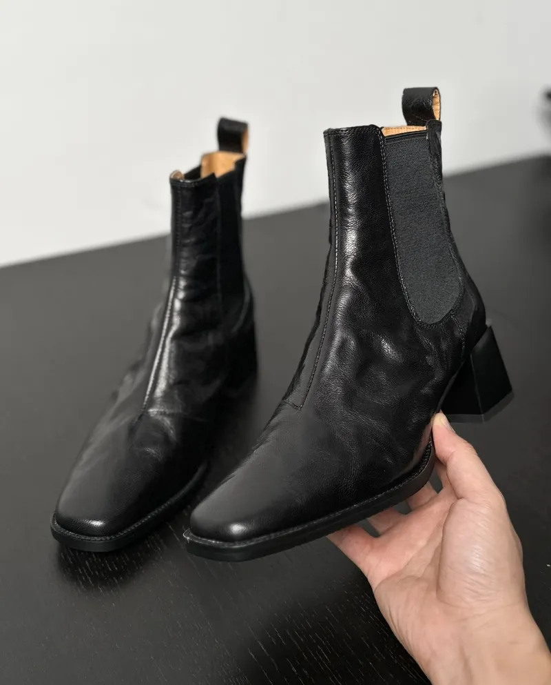 Stivaletti corti con punta quadrata nera retrò leggera Stivaletti Chelsea con tacco spesso da donna Autunno e inverno Pendolaris