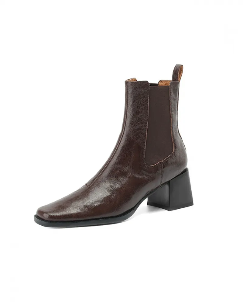 Stivaletti corti con punta quadrata nera retrò leggera Stivaletti Chelsea con tacco spesso da donna Autunno e inverno Pendolaris