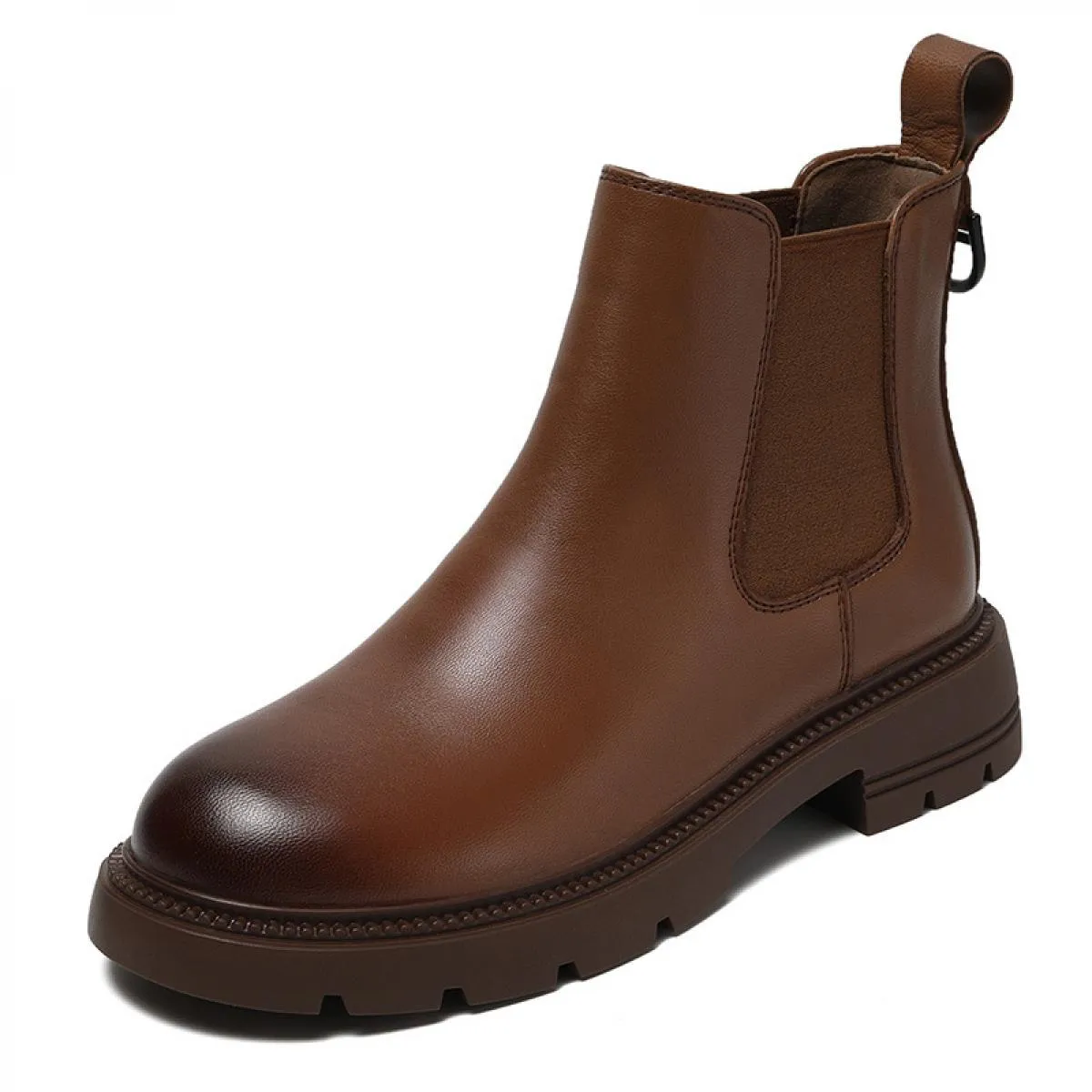 Stivaletti stile britannico con punta tonda Scarpe femminili in pelle di montone Autunno Inverno Nuovi stivaletti Chelsea Tacco