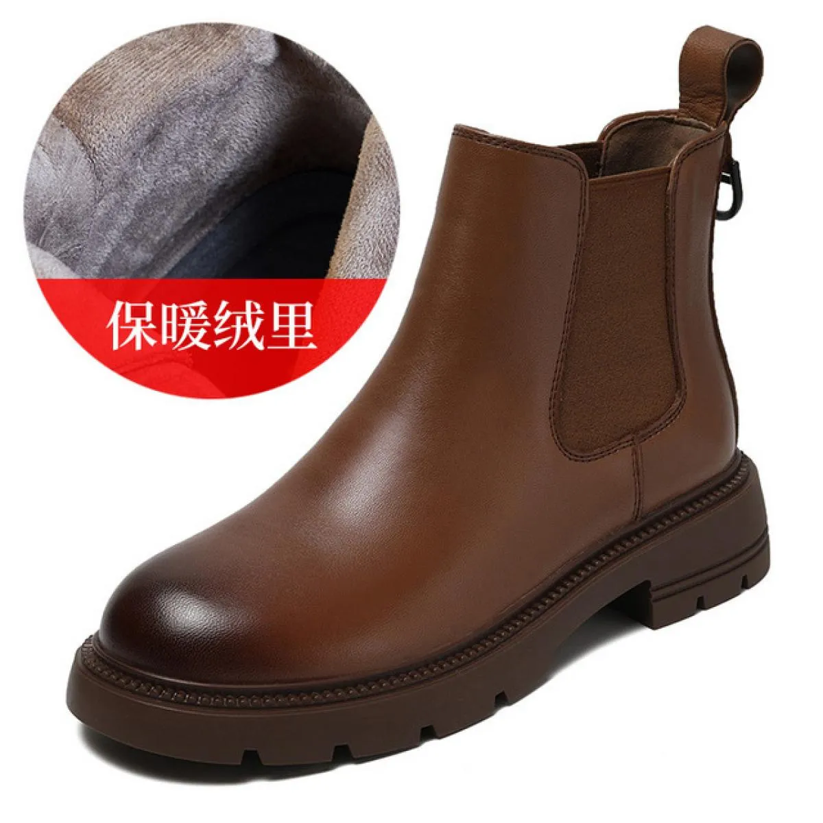 Stivaletti stile britannico con punta tonda Scarpe femminili in pelle di montone Autunno Inverno Nuovi stivaletti Chelsea Tacco