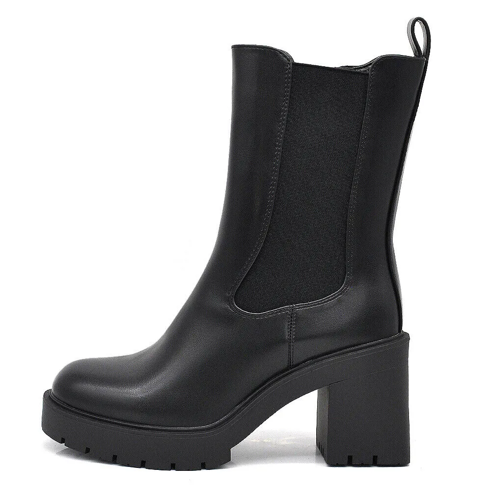Stivaletti Tronchetti Chelsea Da Donna Con Tacco Grosso Plateau 6629 nero camel
