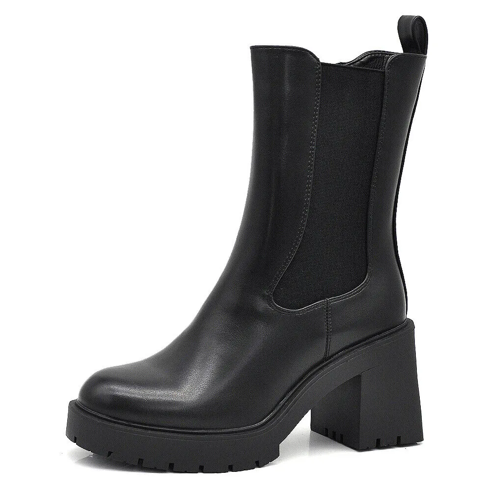 Stivaletti Tronchetti Chelsea Da Donna Con Tacco Grosso Plateau 6629 nero camel