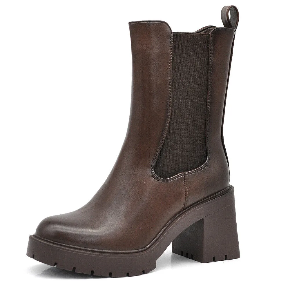 Stivaletti Tronchetti Chelsea Da Donna Con Tacco Grosso Plateau 6629 nero camel