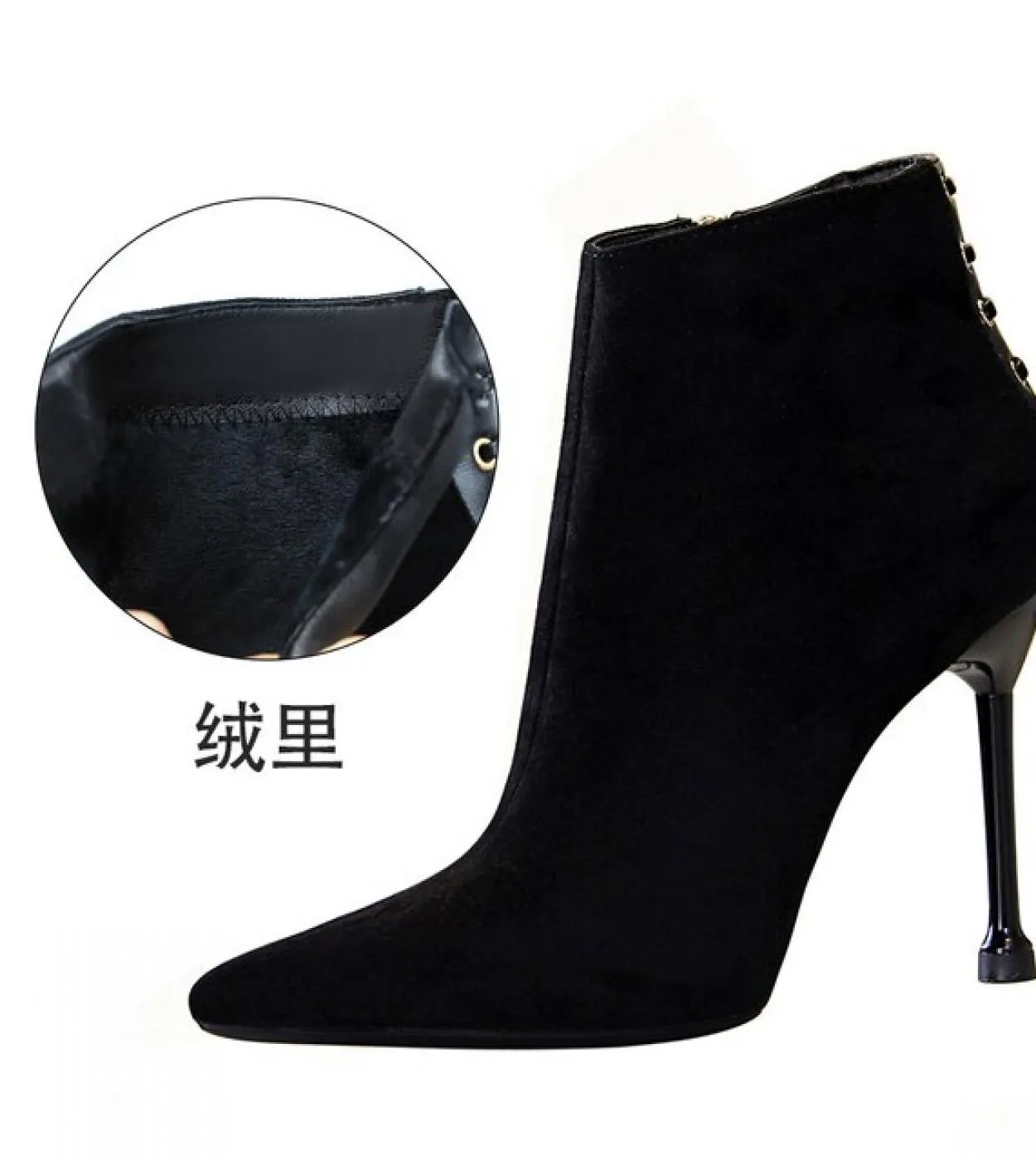 Stivali con tacco alto Donna 10cm Stivaletti e stivaletti per donna Stivali Chelsea Tacco alto Stiletto Donna Cerniera in vellut