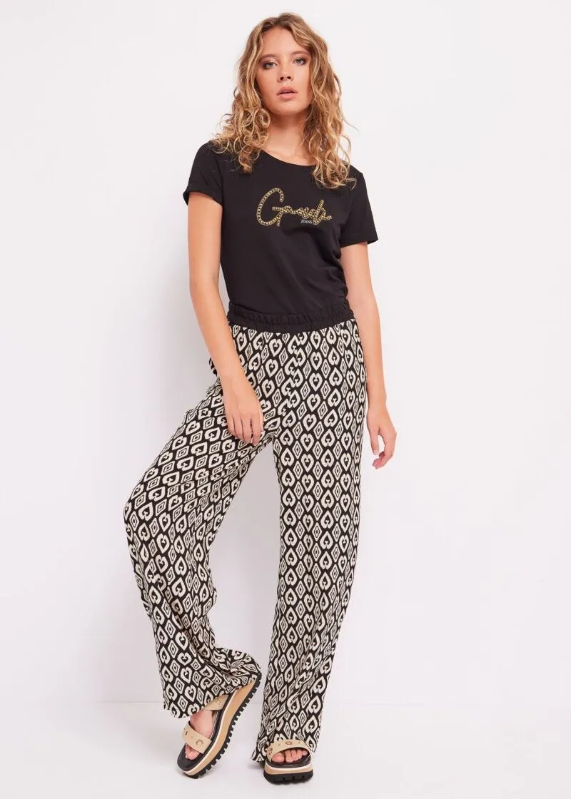 T-shirt con logo e strass