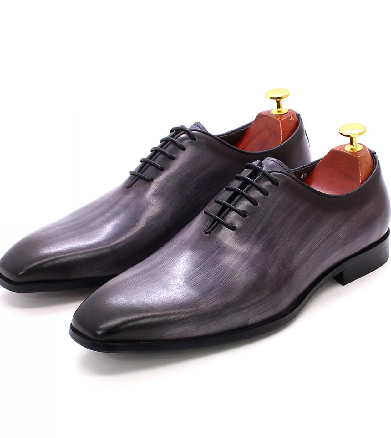 Taglia 47 Taglia 13 Scarpe eleganti da uomo Oxford Pelle Grigio Marrone Scarpe da uomo Oxford a taglio intero fatte a mano Scarp