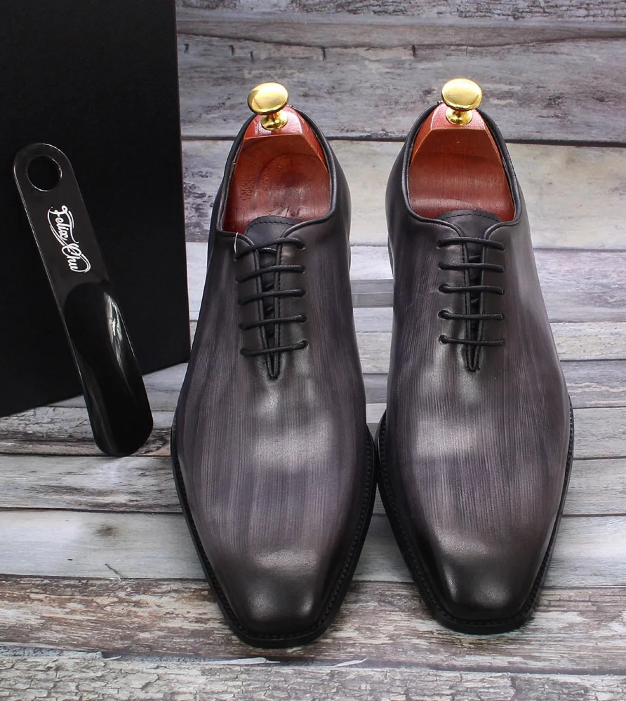 Taglia 47 Taglia 13 Scarpe eleganti da uomo Oxford Pelle Grigio Marrone Scarpe da uomo Oxford a taglio intero fatte a mano Scarp