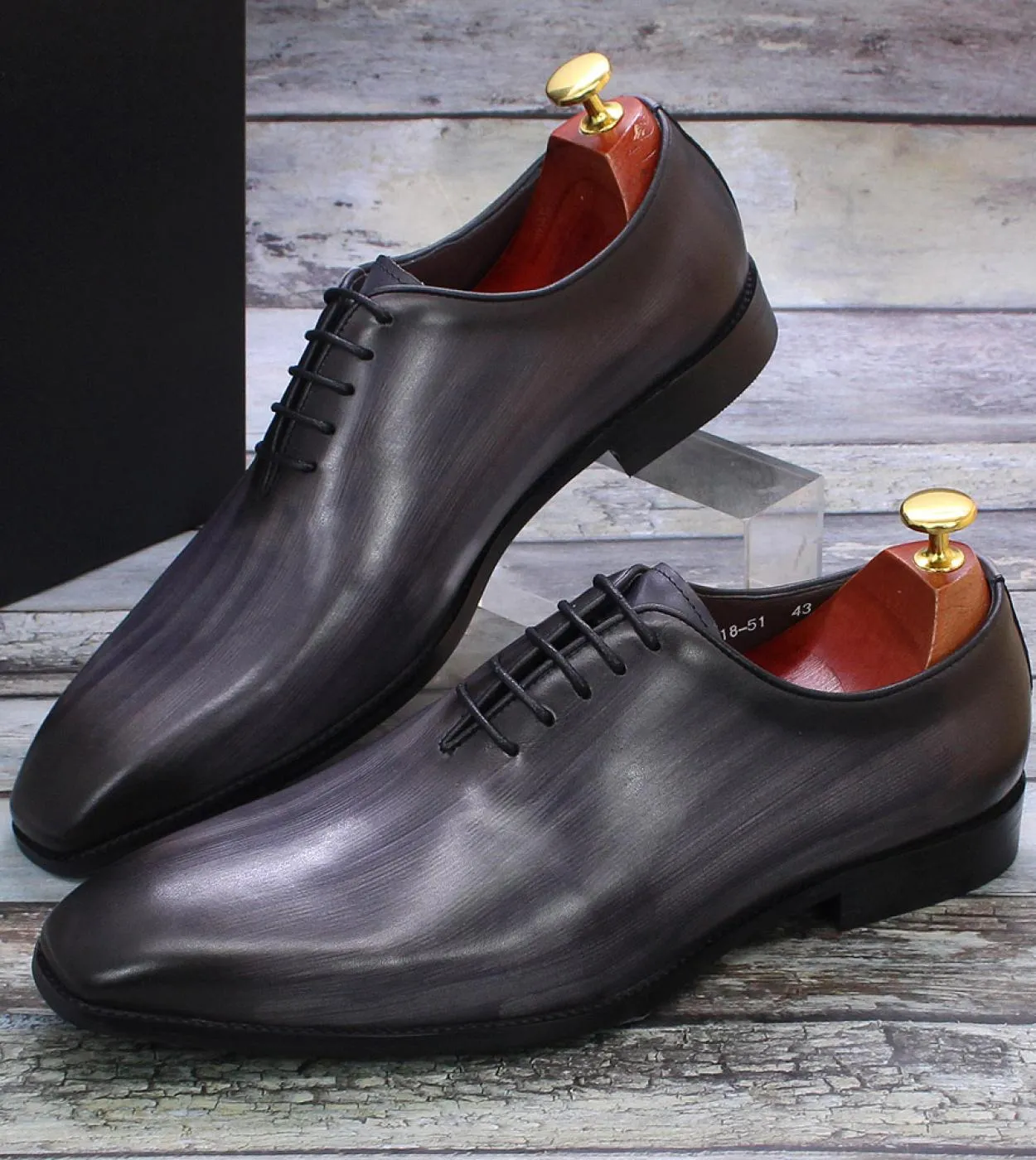 Taglia 47 Taglia 13 Scarpe eleganti da uomo Oxford Pelle Grigio Marrone Scarpe da uomo Oxford a taglio intero fatte a mano Scarp