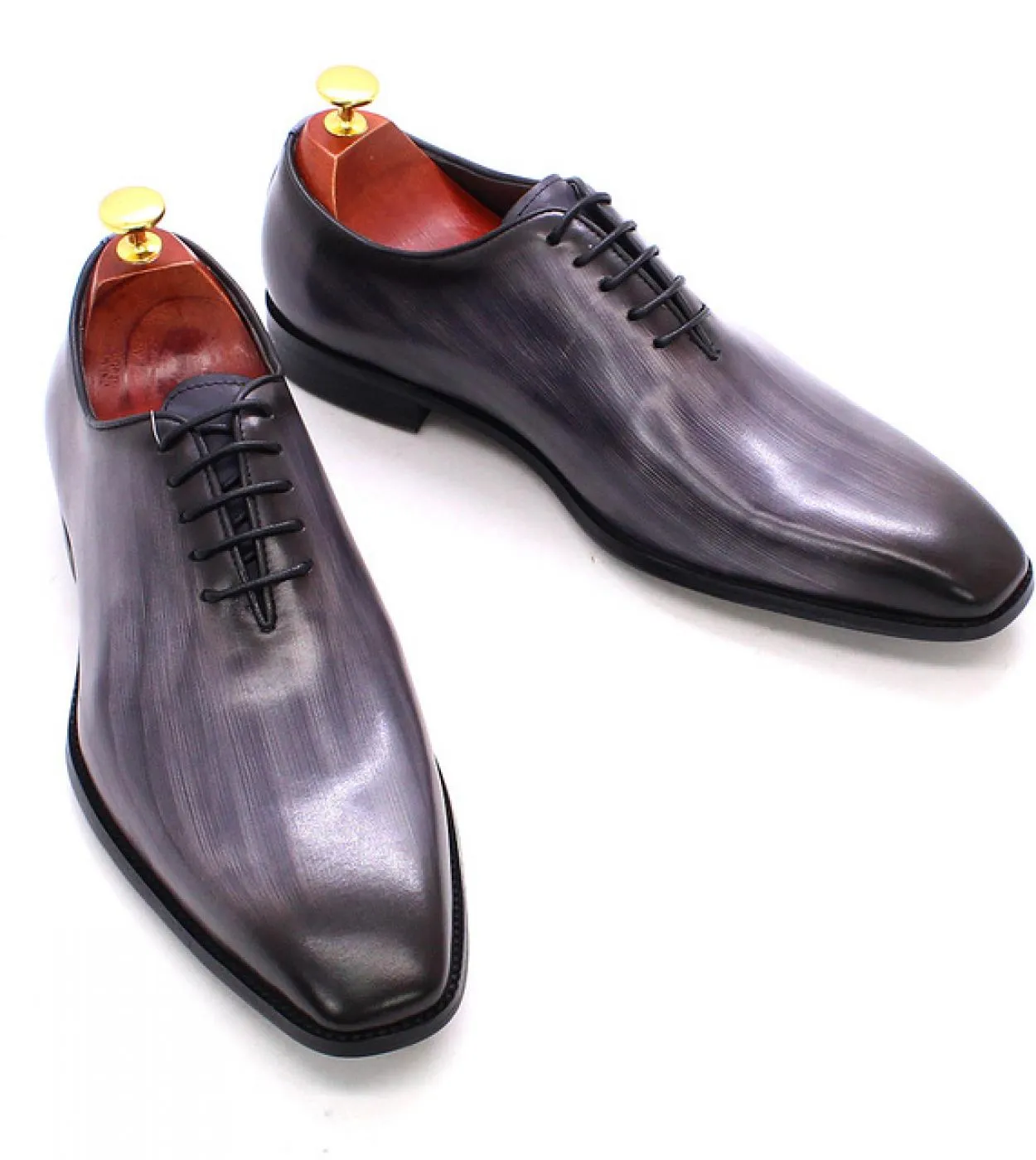 Taglia 47 Taglia 13 Scarpe eleganti da uomo Oxford Pelle Grigio Marrone Scarpe da uomo Oxford a taglio intero fatte a mano Scarp