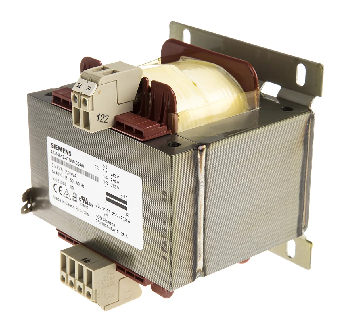 Trasformatore guida DIN Siemens, secondario 24V, 0.5kVA, 1 uscita