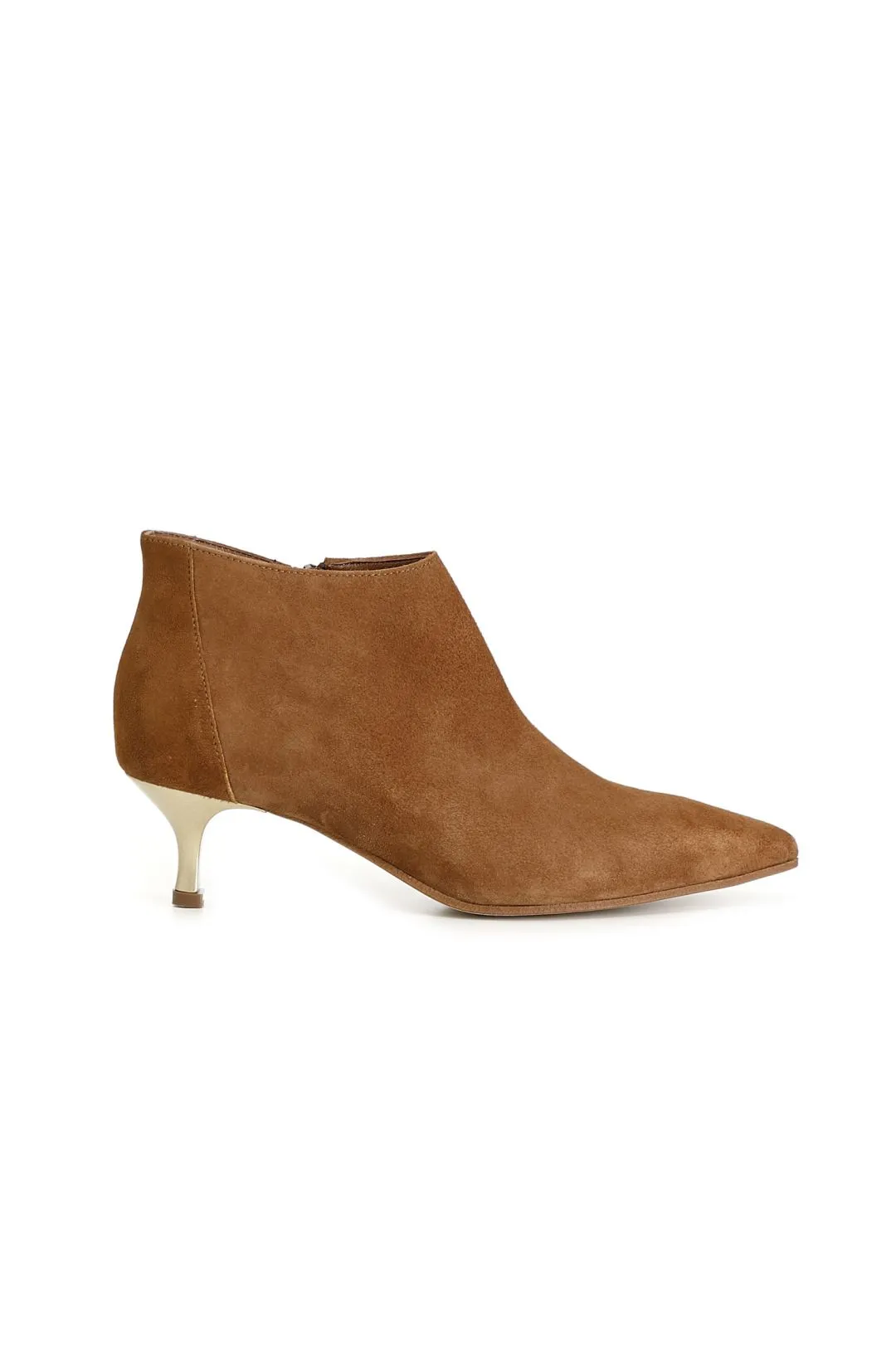 tronchetti in suede con tacco basso tabacco