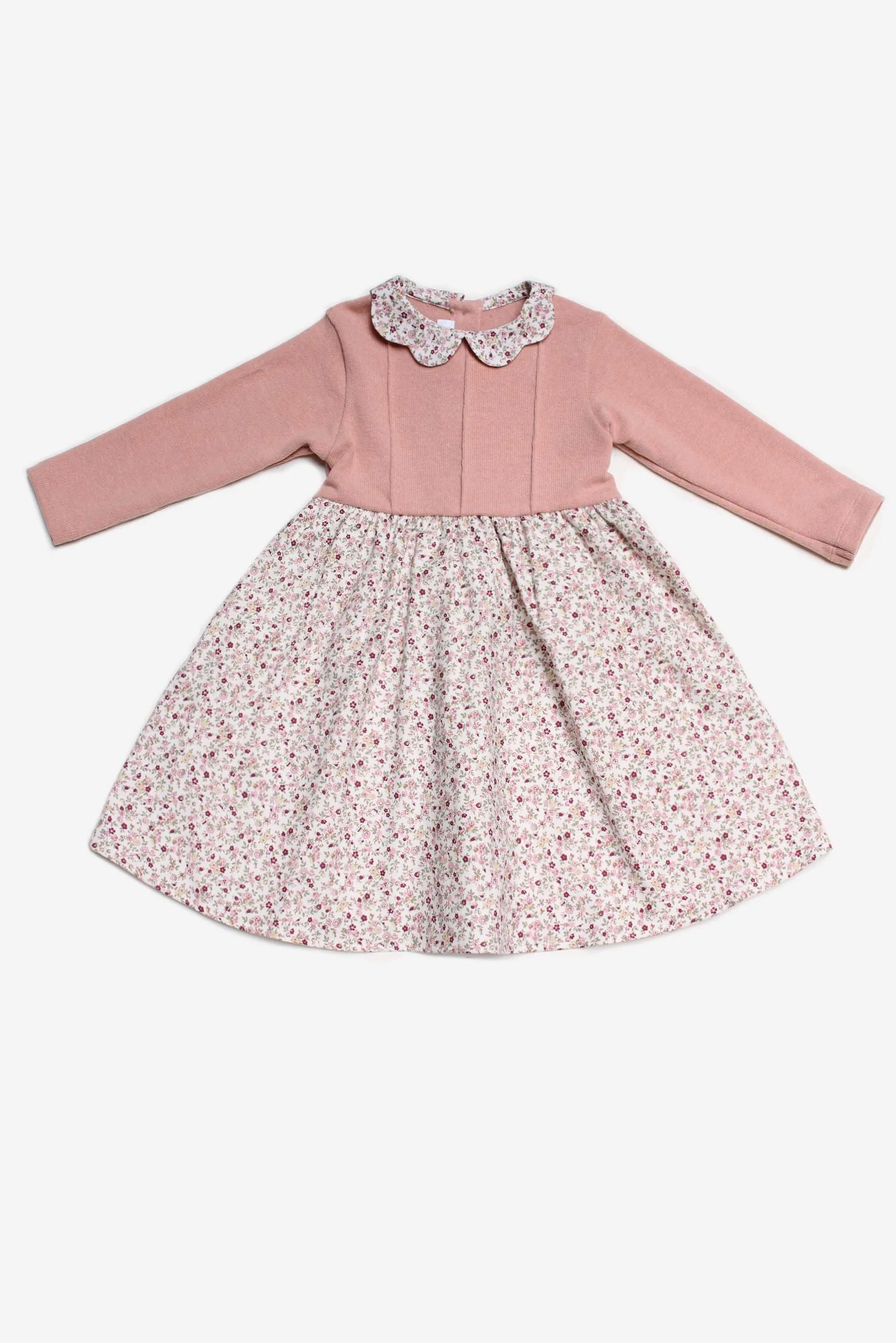 Vestito bambina maglia rosa e fiori bordeaux