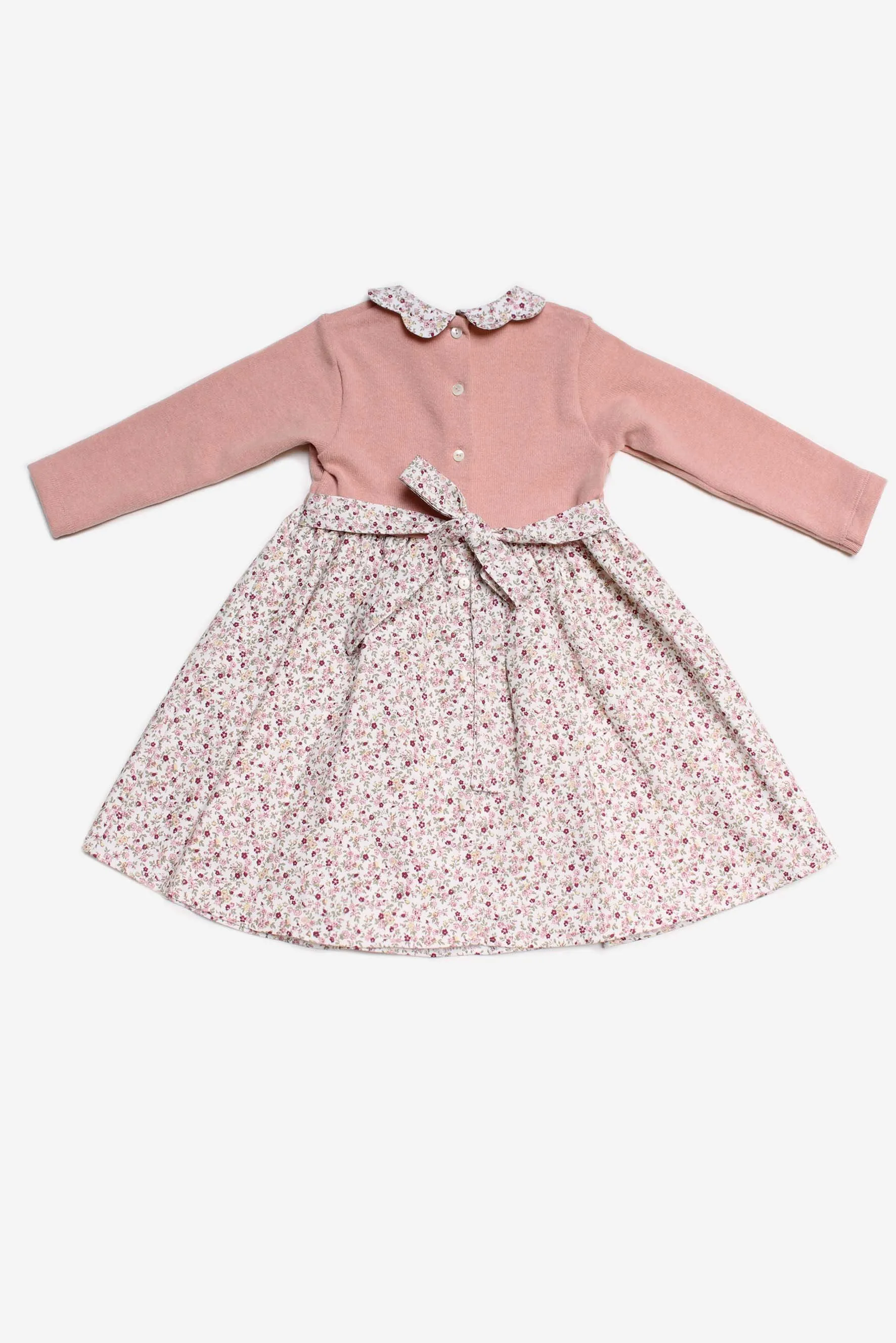 Vestito bambina maglia rosa e fiori bordeaux