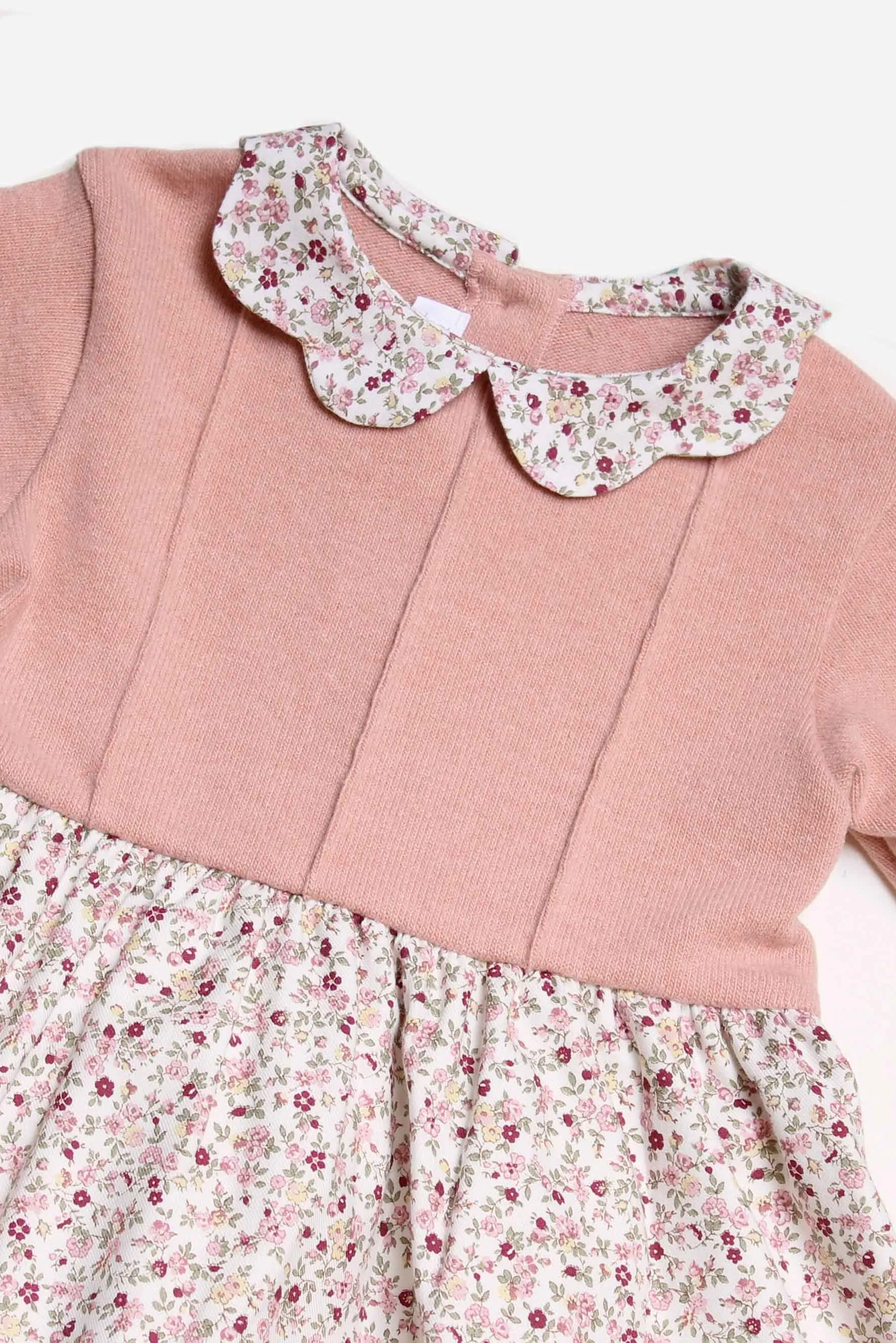 Vestito bambina maglia rosa e fiori bordeaux