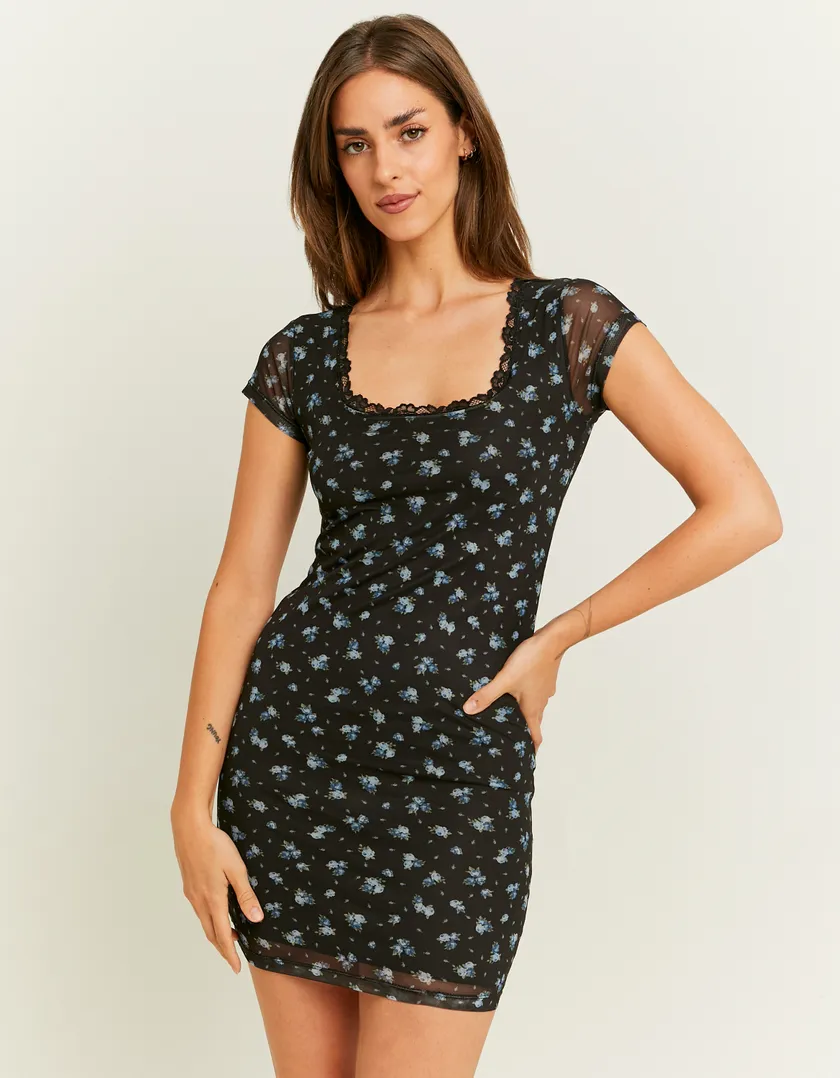 Vestito Corto Aderente a Fiori  