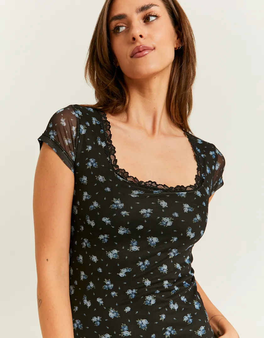 Vestito Corto Aderente a Fiori  