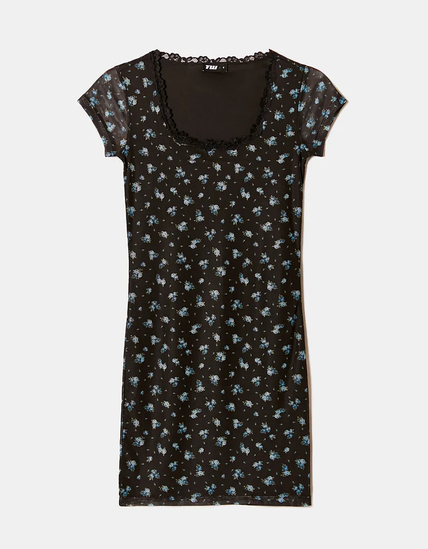 Vestito Corto Aderente a Fiori  