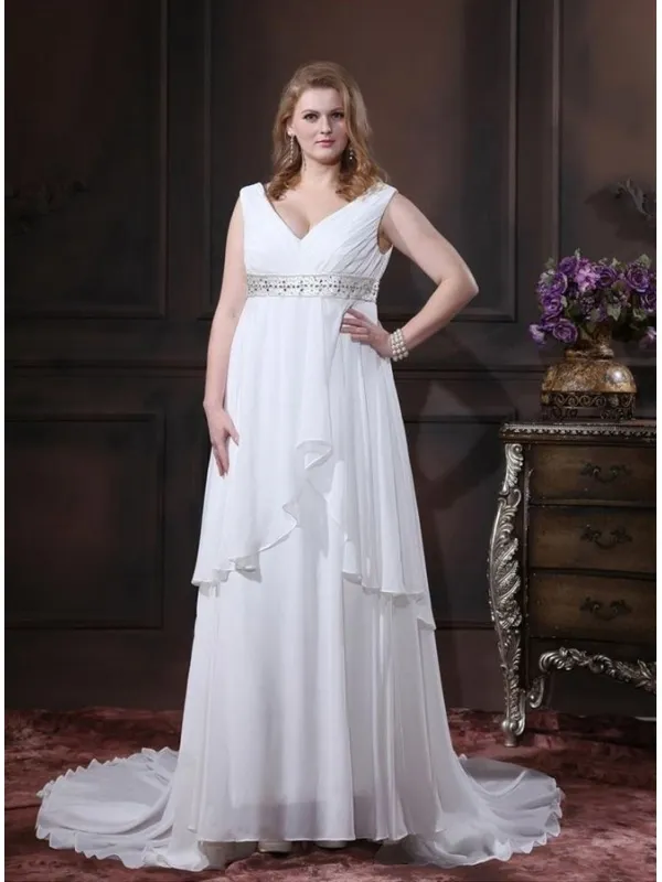 WENDY - V-neck Empire waist Chapel train Wedding dress
