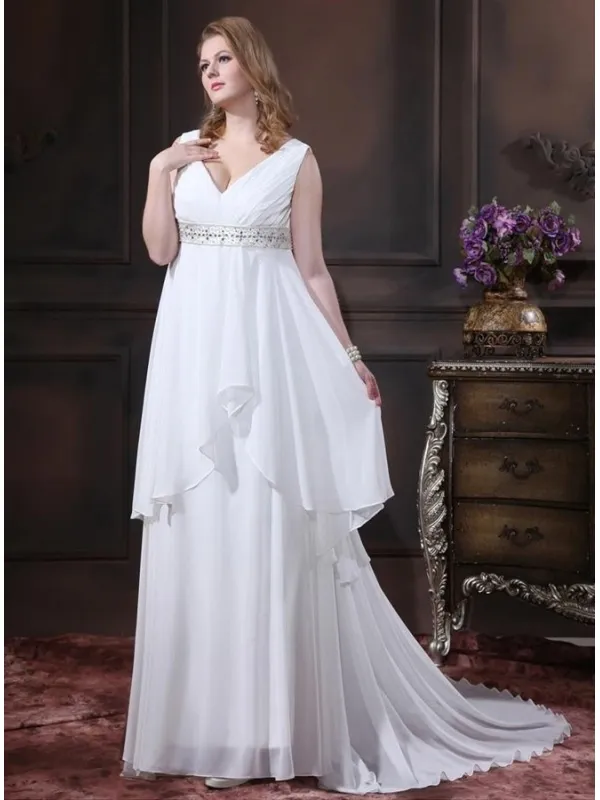 WENDY - V-neck Empire waist Chapel train Wedding dress