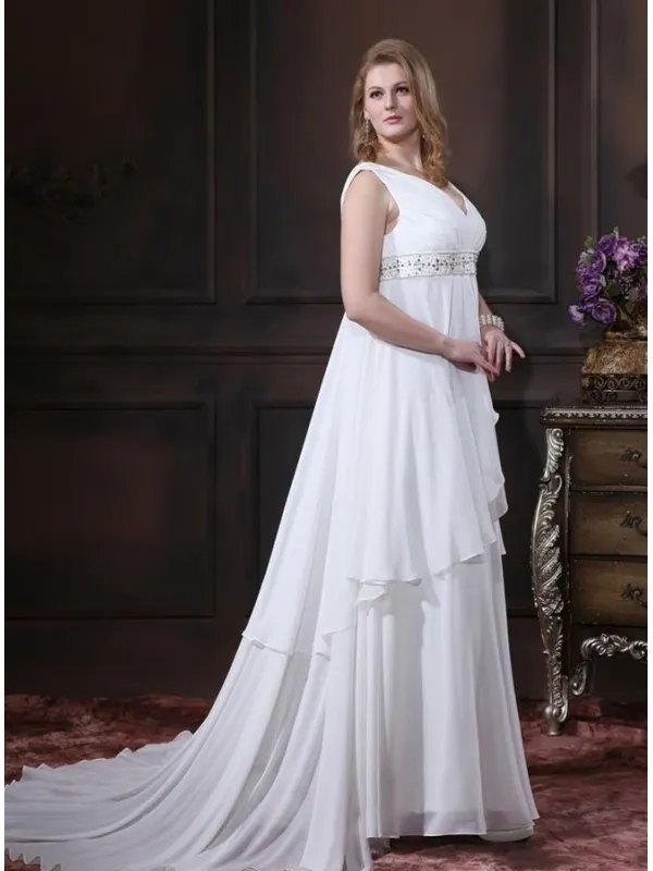 WENDY - V-neck Empire waist Chapel train Wedding dress