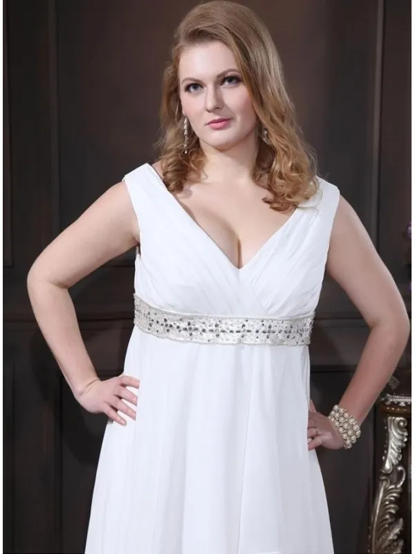 WENDY - V-neck Empire waist Chapel train Wedding dress