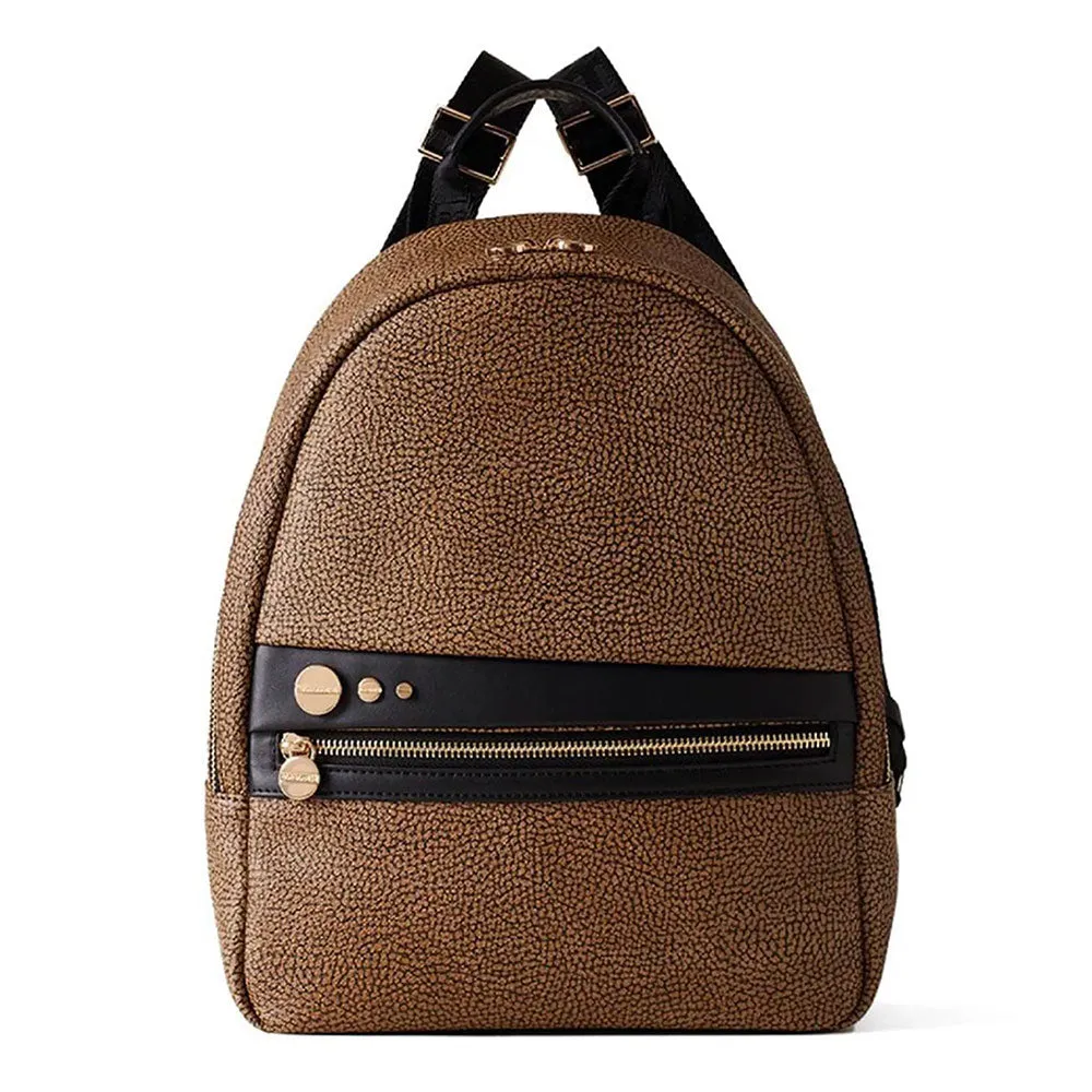 Zaino Donna BORBONESE linea Road Medium in Tela Rivestita OP e Pelle Nera
